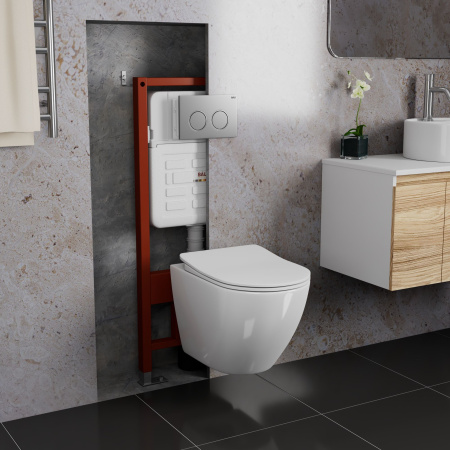 Комплект BAU 6 в 1: усиленная инсталляция BAU IDEAL, унитаз подвесной безободковый Bau Dream PRO-2, сиденье микролифт, клавиша BAU Round Gun gray, серый металлик