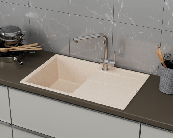 Мойка для кухни врезная кварцевая в комплекте с сифоном BAU Stil Sand 78х51, песочный
