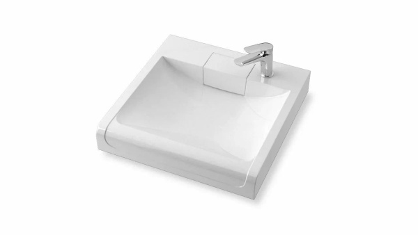 Раковина над стиральной машиной BAU Cerama 60х60, литьевой мрамор в комплекте с кронштейнами и сифоном , белый глянец