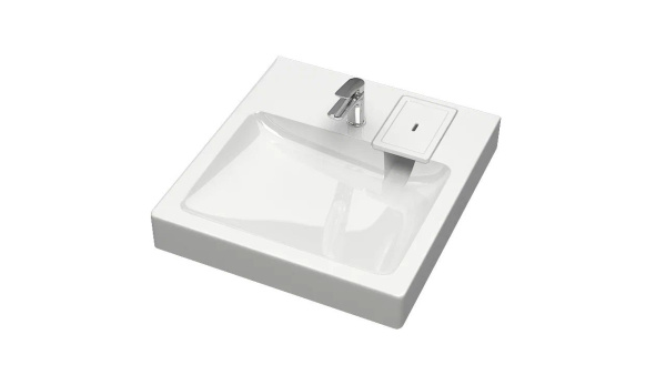 Раковина над стиральной машиной BAU Hotel 50х55, литьевой мрамор в комплекте с кронштейнами и сифоном, белый глянец