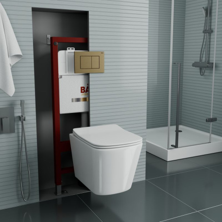 Комплект BAU 6 в 1: инсталляция BAU PRO, Унитаз подвесной безободковый Bau Stil 49x35, сиденье дюропласт микролифт, клавиша BAU Stil, бронза