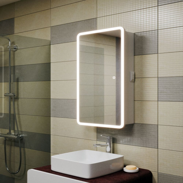 Зеркальный шкаф Bau Stil 50х80, LED подсветка, сенсор, плавное закрывание, оборачиваемый