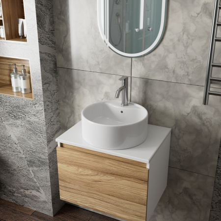 Раковина круглая накладная BAU Element D40, с отверстием под смеситель, белая