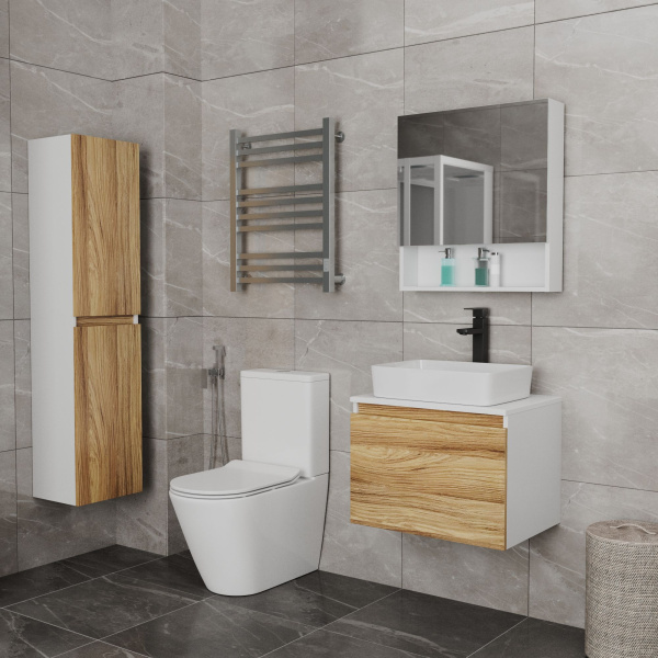 Комплект для ванной, 4 предмета (Тумба Bau Dream Blackwood 60, раковина BAU Hotel 48х37, смеситель для раковины высокий Hotel Black, черный, выпуск клик клак, черный)