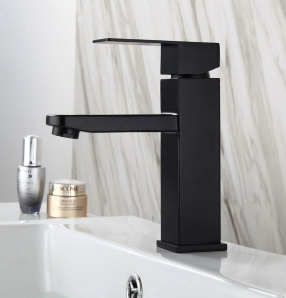 Раковина накладная со смесителем и выпуском (прямоугольная BAU Cerama Mini 33х28 + смеситель Hotel Black, черный, выпуск)