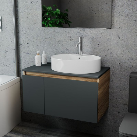 Комплект для ванной, 3 предмета (Тумба подвесная Bau Blackwood 80 графит + Раковина BAU 51х41, с отв. под см-ль, Смеситель Dream, нерж. сталь)