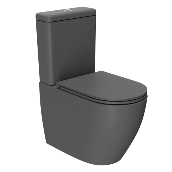 Унитаз напольный безободковый торнадо обратного потока Bau Dream Hurricane-2, усиленное бысросъемное сиденье дюропласт микролифт, темно-серый матовый
