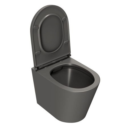 Комплект BAU 6 в 1: усиленная инсталляция BAU IDEAL, унитаз подвесной безободковый Bau Nimb темно-серый матовый, сиденье дюропласт микролифт, клавиша BAU Round, белый/хром