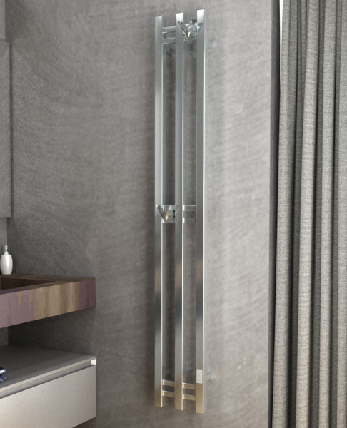 Полотенцесушитель дизайнерский электрический, профильный BAU Stella Square 12х160, 3 коллектора, 2 крючка, нерж. сталь полированная