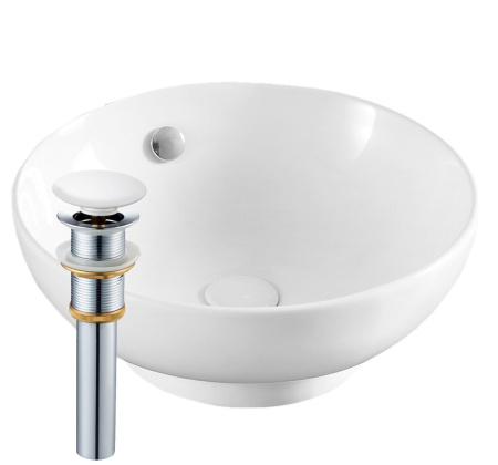 Раковина чаша накладная круглая BAU Dream D41, белая + выпуск клик-клак, белый