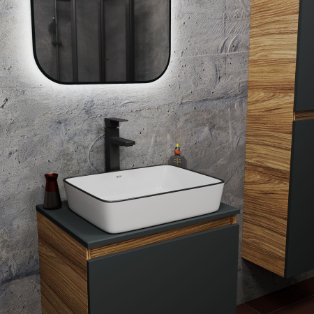 Раковина накладная прямоугольная BAU Hotel 48х37, белая, черный кант + выпуск клик-клак, черный