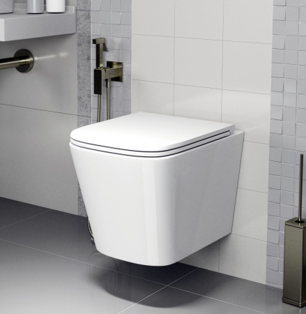 Унитаз подвесной безободковый вихревой Bau Stil Hurricane, быстросъемное тонкое сиденье дюропласт микролифт