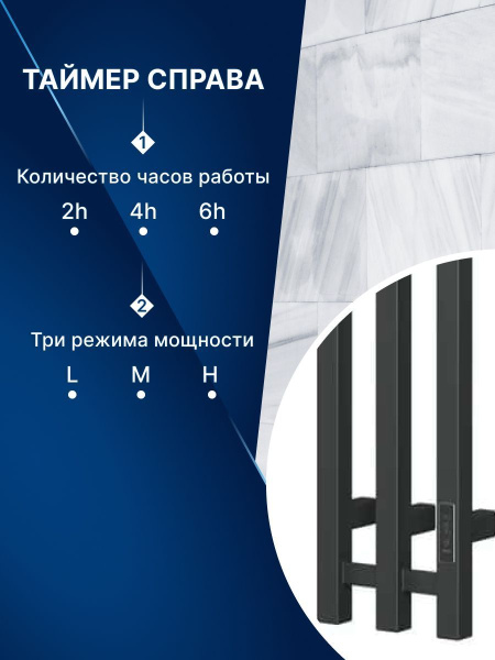 Полотенцесушитель, дизайн-радиатор электрический квадратный профиль Маргроид BAU Inaro III 120х18, черный матовый, с таймером, универсальное подключение