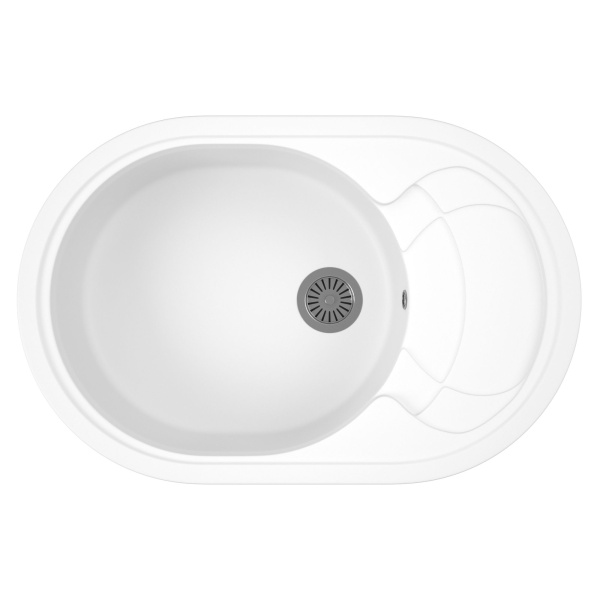 Мойка для кухни оборачиваемая овальная BAU Nimb White snow 78х50, выпуск с сифоном в комплекте, белый снег