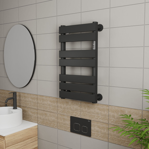 Полотенцесушитель дизайнерский электрический BAU Spectrum Black 70х40, подключение справа, черный матовый