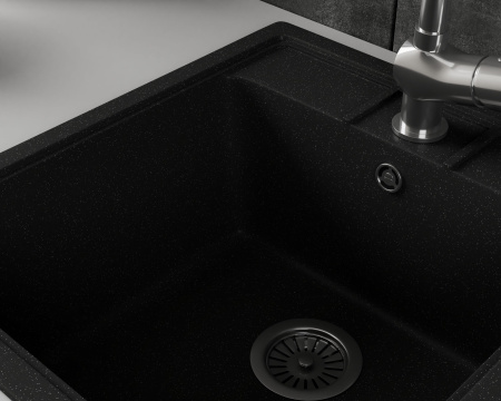 Мойка для кухни BAU Stil Black stone 45х50, выпуск с сифоном в комплекте, черный камень