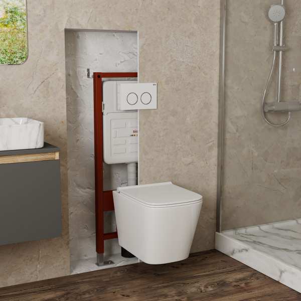 Комплект BAU 6 в 1: усиленная инсталляция BAU IDEAL, унитаз подвесной безободковый Bau Stil PRO, сиденье микролифт, клавиша BAU Round, белый/хром