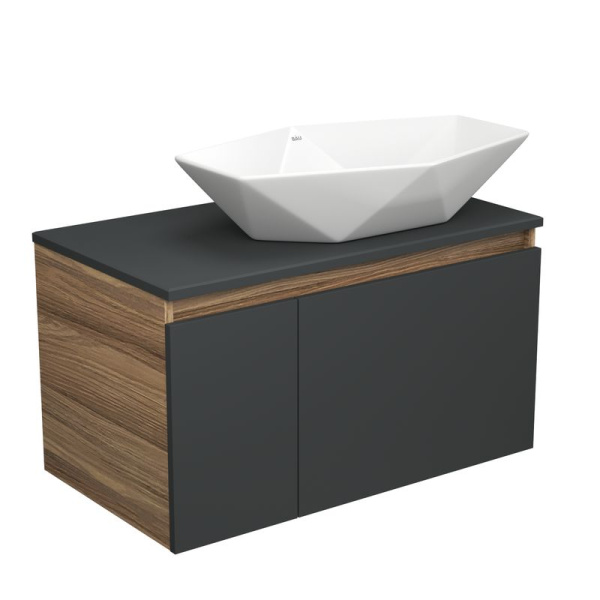 Тумба с раковиной (тумба подвесная Bau Dream Blackwood 80, графит + раковина накладная на столешницу BAU Crystal 64х40)
