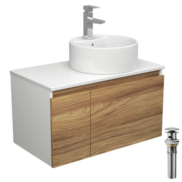 Комплект для ванной, 4 предмета (тумба Bau Dream 80 + раковина BAU D40, с отв. под смеситель + смеситель Hotel Still, выпуск клик-клак, хром)