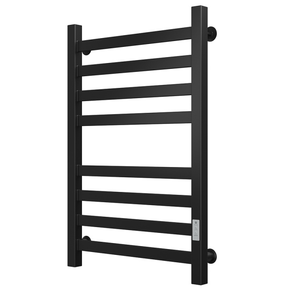 Полотенцесушитель электрический профильный Маргроид BAU В81/10 50х80, 2 вставки 4х4 размер 30*10, черный матовый RAL 9005 с таймером справа