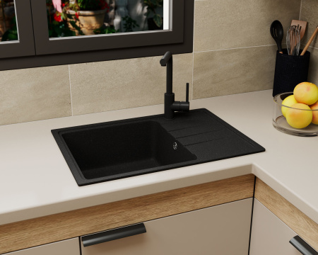 Мойка для кухни с крылом BAU Stil Pro 60х42 без выпуска, черный камень