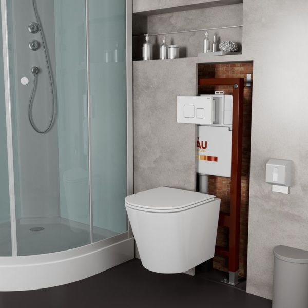 Комплект BAU 6 в 1: инсталляция BAU PRO, унитаз подвесной безободковый Bau Nimb LUX, сиденье дюропласт микролифт со вставкой из нержавеющей стали, кнопка смыва BAU Soul, белая