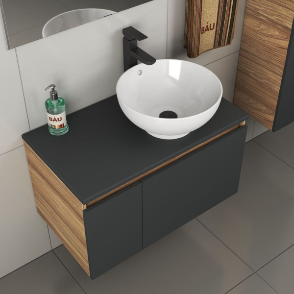 Комплект для ванной, 4 предмета (тумба Bau 80, графит + раковина чаша BAU Dream D41 + смеситель Hotel Black, выпуск клик-клак, черный)