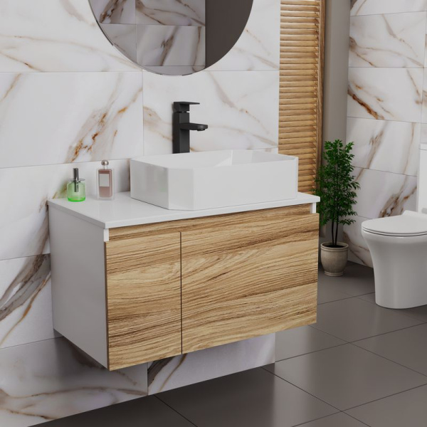 Комплект для ванной, 3 предмета (Тумба подвесная Bau Blackwood 80 + Раковина BAU Hotel 51х37, Смеситель высокий Hotel Black, черный)