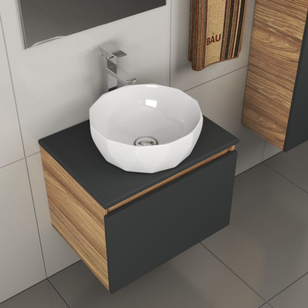 Комплект для ванной, 4 предмета (тумба Bau 60, графит + раковина на столешницу BAU Diamond D40 + смеситель Hotel Still, выпуск клик-клак, хром)