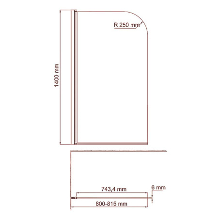 Шторка на ванну BAU Dream поворотная 140x80, прозрачное закаленное стекло 6 мм с черная мозаика, черный матовый профиль