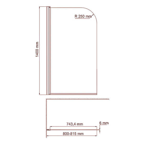 Шторка на ванну BAU Dream поворотная 140x80, прозрачное закаленное стекло 6 мм с черная мозаика, черный матовый профиль