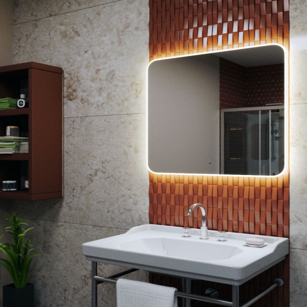 Зеркало Bau Palace Limited Edition 1000х800, сенсор на взмах, c LED подсветкой, защитный корпус с высокой светопроницаемостью, теплый свет