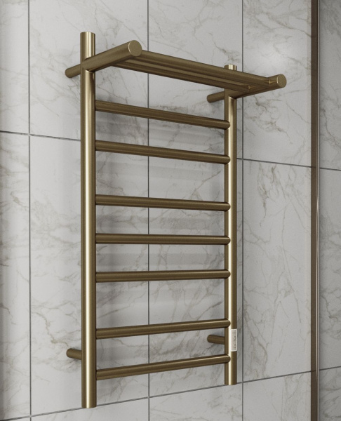 Полотенцесушитель электрический с полкой BAU Stil Shelf 40х80, 7 планок, универсальный, антикварная бронза