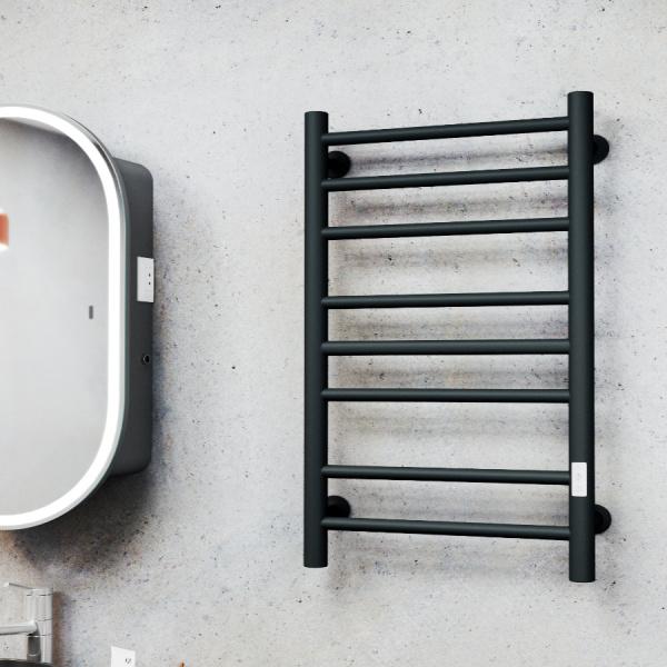 Полотенцесушитель электрический Маргроид BAU В10 50х80, П8 (3+3+2) с таймером справа, черный матовый RAL 9005