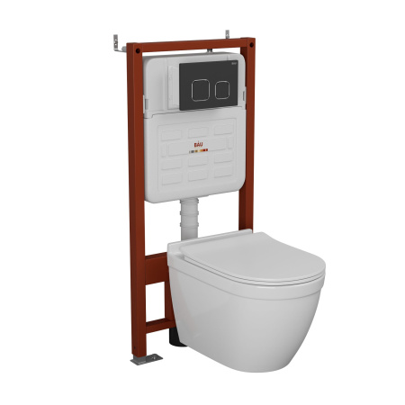 Комплект BAU 6 в 1: усиленная инсталляция BAU IDEAL, унитаз подвесной безободковый Bau Mif PRO, сиденье микролифт, клавиша BAU Strike, черная матовая