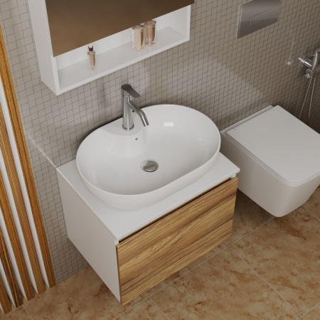 Комплект для ванной, 4 предмета (Тумба подвесная Bau Blackwood 60 + Раковина BAU 60х42, с отв. под см-ль, Смеситель Dream, нерж. сталь, выпуск)