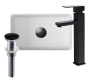 Раковина накладная со смесителем и выпуском (Умывальник BAU Mini прямоугольный, 38х24 белый + смеситель для раковины высокий Hotel Black, черный, выпуск клик клак, черный)