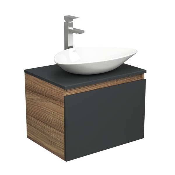 Комплект для ванной, 3 предмета (тумба Bau Dream 60, графит + раковина санфаянс накладная BAU Triangle 59х39, смеситель высокий Hotel Still)