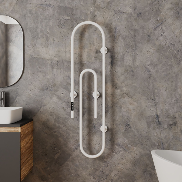 Полотенцесушитель дизайнерский электрический BAU Wall Clip White 120х30, белый матовый