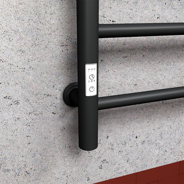 Полотенцесушитель электрический Маргроид BAU В10 50х80, П8 (3+3+2) с таймером слева, черный матовый RAL 9005