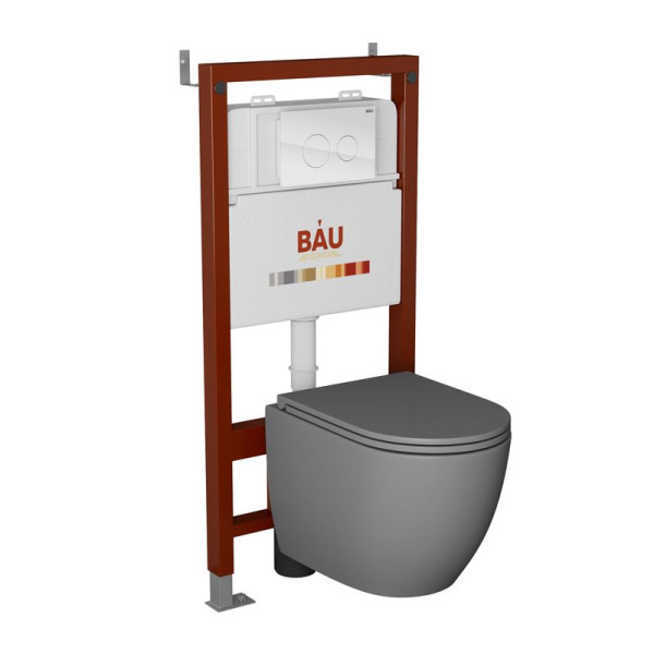 Комплект BAU 6 в 1: инсталляция BAU PRO, унитаз подвесной безободковый торнадо обратного потока Bau Dream 52х36 Hurricane-2, сиденье дюропласт микролифт, кнопка смыва из стекла BAU Dream, белая