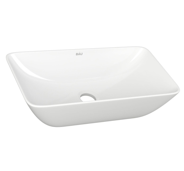 Раковина накладная со смесителем и выпуском (прямоугольная BAU Spectrum mini 47х24, белая + смеситель Hotel Still, нер. сталь, выпуск клик-клак белый)