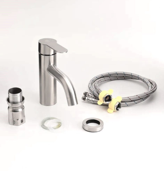 Раковина накладная со смесителем и выпуском (прямоугольная BAU Cerama Mini 33х28 + смеситель Dream, нержавеющая сталь, выпуск)