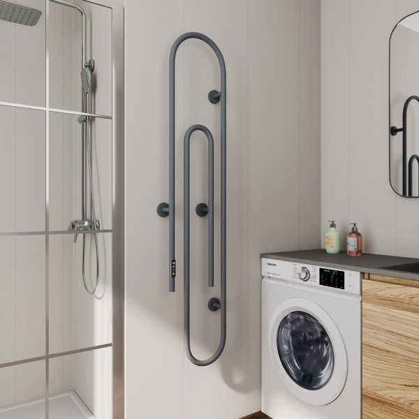 Полотенцесушитель дизайнерский электрический BAU Wall Clip Gun Grey 150х30, темно-серый металлик