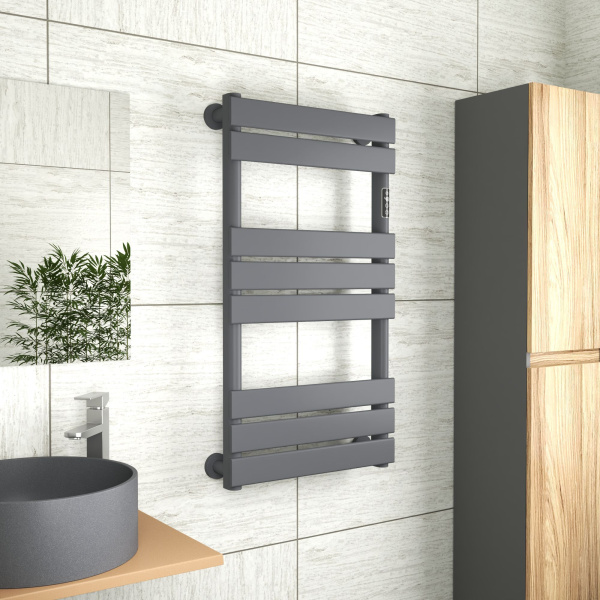 Полотенцесушитель дизайнерский электрический BAU Spectrum Gun Grey 94х50, подключение справа, темно-серый металлик