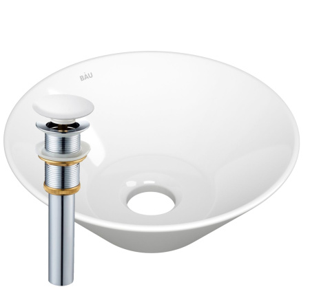 Раковина чаша накладная круглая BAU Dream D43, белая + выпуск клик-клак, белый
