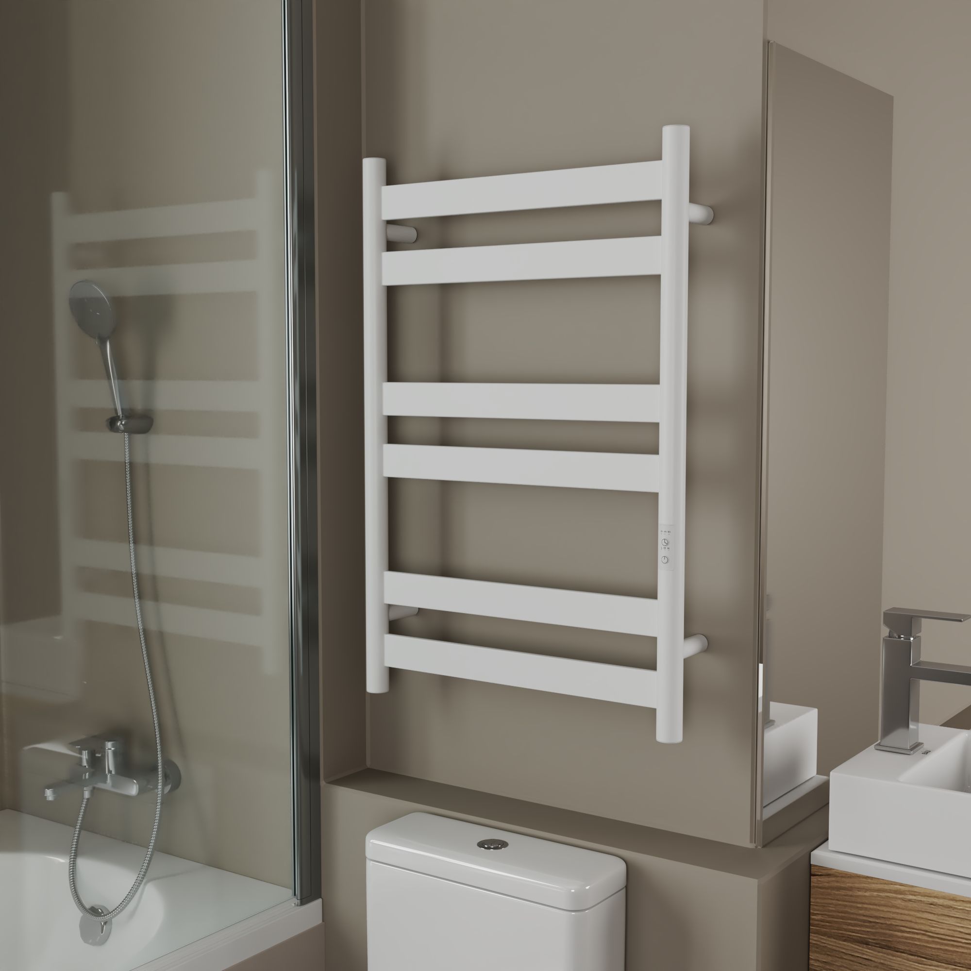 Полотенцесушитель дизайнерский электрический, профильный BAU Mix 50х80, 6 планок, универсальный, белый полуматовый