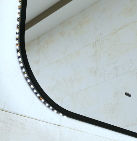 Зеркало Bau Black Rand 70х80, с LED фоновой подсветкой, бесконтактным сенсором, черной окантовкой