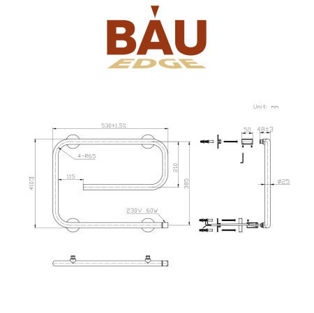 Полотенцесушитель электрический BAU E White 41х53, белый матовый