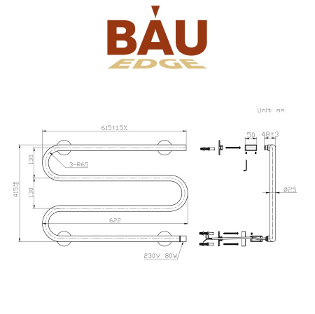 Полотенцесушитель электрический BAU M White 41,5х61,5, белый матовый